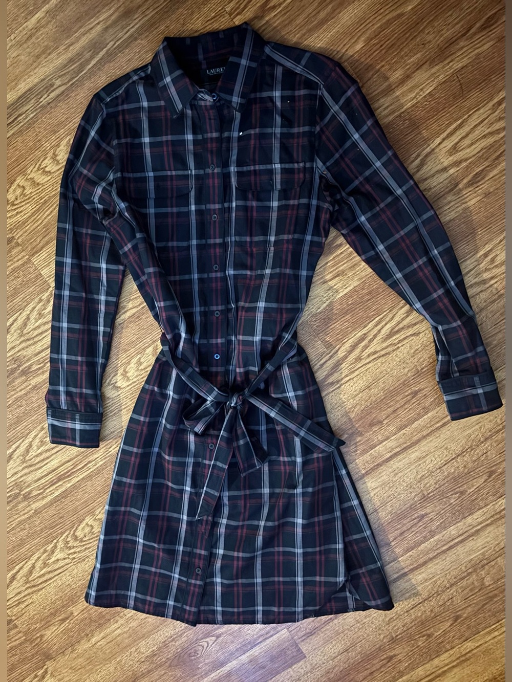 Lauren Ralph Lauren Black and Red Plaid Long Sleeve Shirt Dress